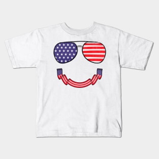 Funny Patriotic Happy Face American Flag Kids T-Shirt